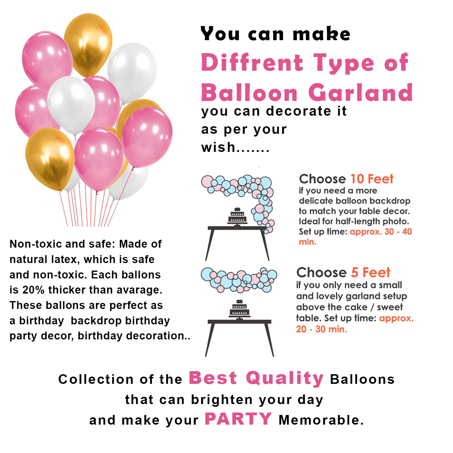 Birthday Party Elegance in Gold & Pink: Foil Banner, Curtains, Metallic Balloons, Star Foil - Complete Birthday Decor (50 Pcs)