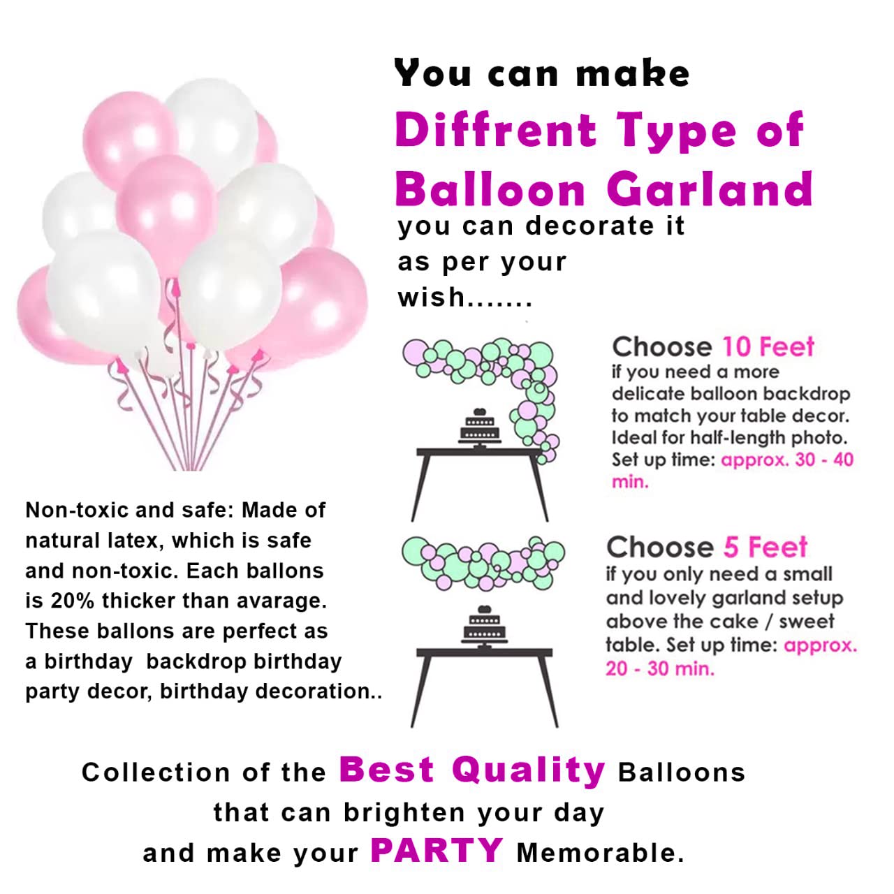 Birthday Decorations Combo - Metallic Balloons, Card Banner, White Net Curtain with Balloon Arch & Both Side Tape - Full Package (55 Pcs)