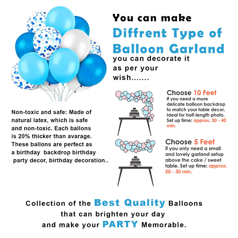 Birthday Combo Pack Blue Theme- Foil Banner, Backdrop Curtains, Metallic Balloons, Confetti, Star & Love Foil Balloon - Full Package (42 Pieces)