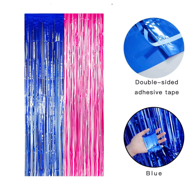 Golden Banner Baby Shower Combo: Pink & Blue Balloons, Foil Curtain, Balloon Arch, Both Side Tape - Complete Decoration Set - (65 Pcs)