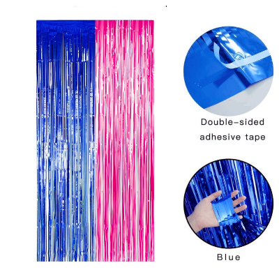 Golden Banner Baby Shower Combo: Pink & Blue Balloons, Foil Curtain, Balloon Arch, Both Side Tape - Complete Decoration Set - (65 Pcs)