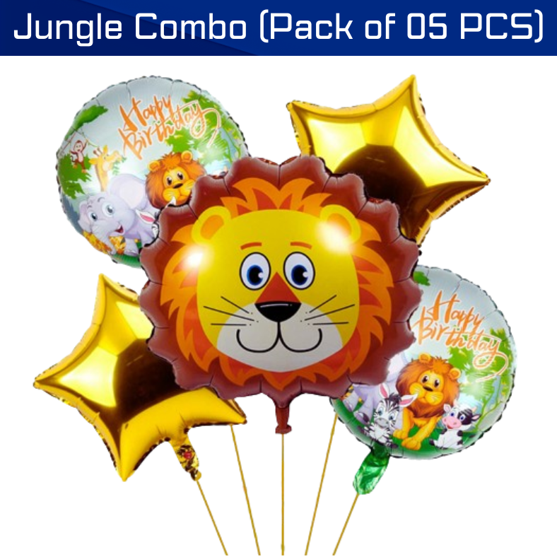 Themed Foil Balloons for Kids' Parties – Includes Hello Kitty, Cocomelon, Boss Baby, Unicorn, Frozen, Jungle, Car & Spider-Man, Baby Boy & Girl Designs – (Pack of 05 Pcs)