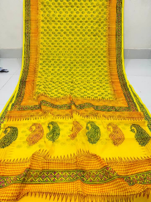 Picture of Yellow Afsan Print Saree - Elegant Traditional Design for All Occasions