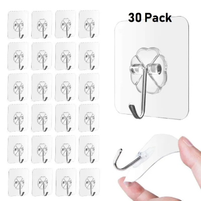 Picture of Transparent Plastic Wall Hooks Heavy Duty 30 pcs
