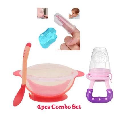 Picture of 4 pcs Combo Set Hit Sensing Spoon Set, Fruit Pacifier , 
Baby Finger Brush Set for Babies