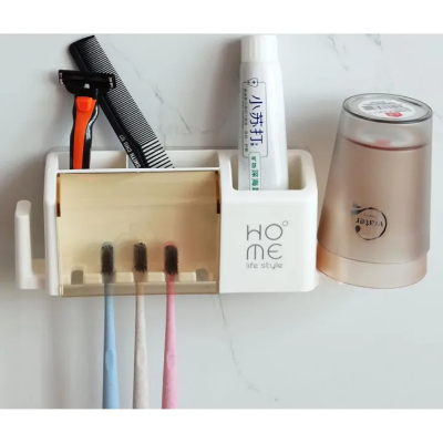 Picture of 1pcs Toothbrush holder punch-free modern minimalist rack wall-mounted toothbrush holder bathroom creative home family of four - bathroom corner shelf multicolor