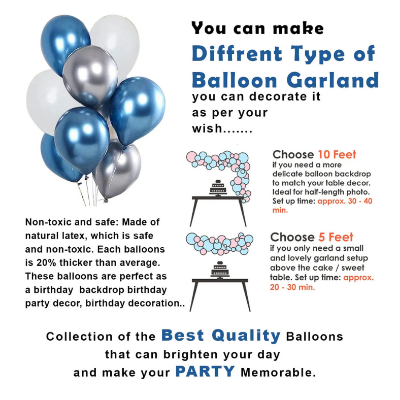 Complete Birthday Party Decoration Set – Metallic Balloons, Net Curtain, Blue Banner, Golden Fairy Lights & Arch Tools (111 Pcs)