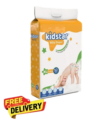Picture of Kidstar Ultra Soft Baby Belt Diaper Extra Large 50pcs 12-25 KG for Kids Dryness, Safety and Comfort (Kidstar Baby Wipes (Pouch) 120 Pcs - Free)