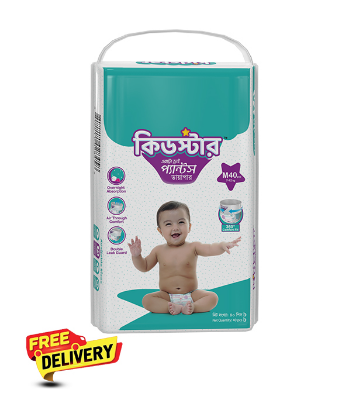 Picture of Kidstar Ultra Soft Baby Pant Diaper Medium 40Pcs 6-11 KG for Kids Dryness, Safety and Comfort (Kidstar Baby Wipes (Pouch) 120 Pcs - Free)