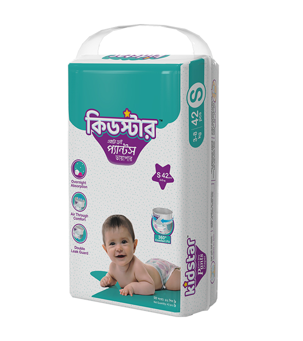 Picture of Kidstar Ultra Soft Baby Pant Diaper Small 42Pcs 3-8 KG for Kids Dryness, Safety and Comfort (Kidstar Baby Wipes (Pouch) 120 Pcs - Free)