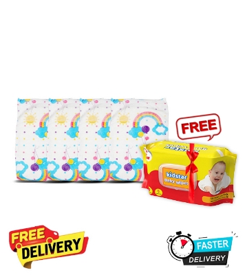 Picture of Rainbow Ultra Soft Baby Diaper Medium 50 Pcs 4-9 KG (Belt System) for Kids Dryness, Safety and Comfort (Kidstar Baby Wipes (Pouch) 120 Pcs - Free)