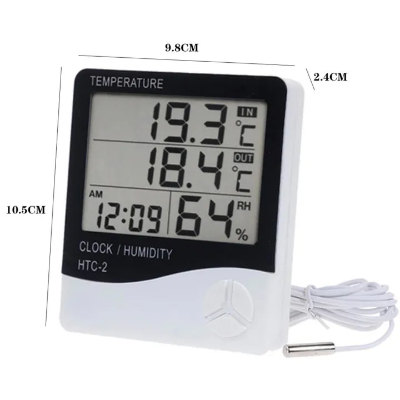 Buy HTC 2 Digital LCD Temperature Meter Humidity Thermometer Hygrometer Home Weather Station Indoor Outdoor Probe Sensor with Alarm Clock HTC-2    best price in Bangladesh
