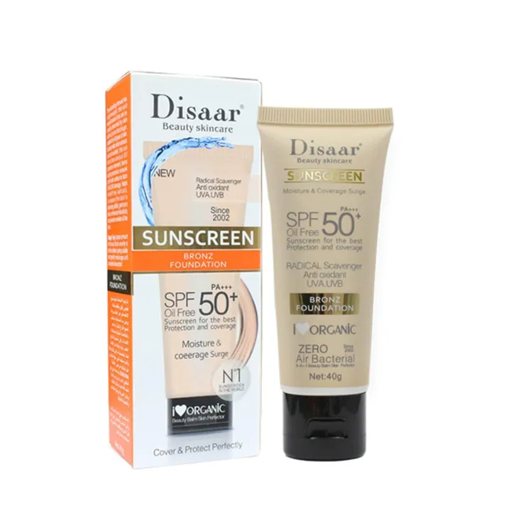 Picture of DISAAR Sunscreen SPF 50+ PA+++ – 40g - Bronze Foundation Sunscreen Foundation Face Cream Body Skin Protection Anti-Aging Oil Control Moisturizing Care Removes Peeling 40g PA+++ SPF 50+