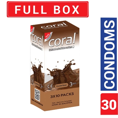 Picture of CORAL  Chocolate Flavors Lubricated Latex Condom Full Box