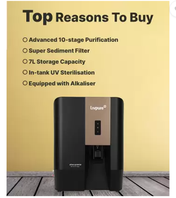 Buy Livpure 7 Liter Allura Premia 10 Stage Advanced Purification, RO+UV+UF+Copper+Alk+Mineraliser, In Tank UV Sterilisation Water Purifier at Best Price in Bangladesh