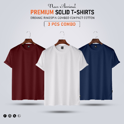 Buy 3 pcs Premium Solid T-Shirt Combo Offer at Best in Bangladesh