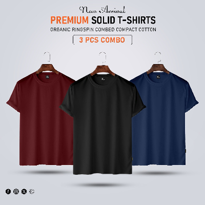 Buy 3 pcs Premium Solid T-Shirt Combo Offer  at Best in Bangladesh