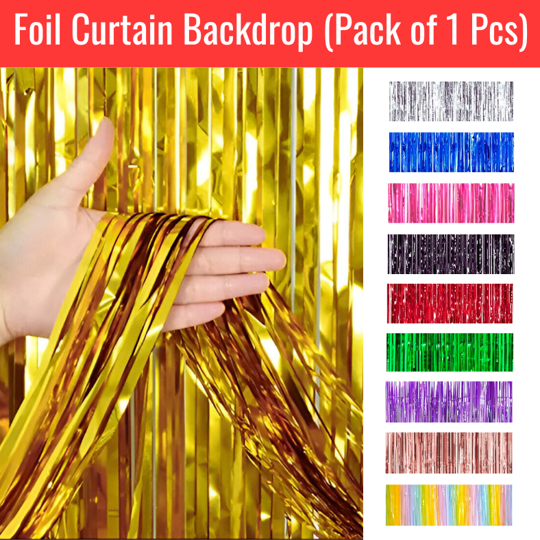Foil Curtain Backdrop Golden, Silver, Blue, Red, Black & Pink Foil Curtain Backdrop- (Pack of 1 Pcs)