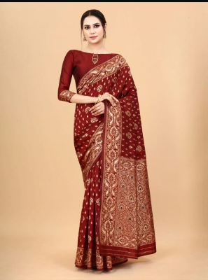 Buy Stylish & Glorious Printed Silk Saree With Blouse Piece FREE  at Best Price In Bangladesh