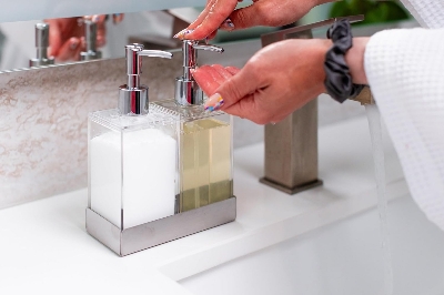 Buy Acrylic Twin Liquid Soap and Lotion Dispenser in Stainless Steel Tray Brand: Huang Acrylic    at Best Price In Bangladesh