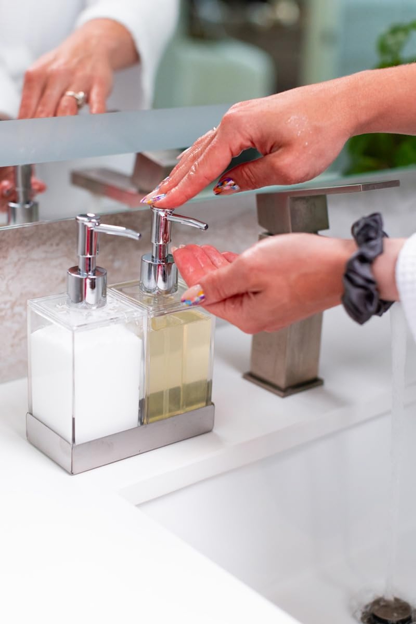 Buy Acrylic Twin Liquid Soap and Lotion Dispenser in Stainless Steel Tray Brand: Huang Acrylic    at Best Price In Bangladesh