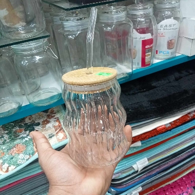 Buy Glass Cup With Bamboo Lids And Straw 500ml Iced Hot Coffee Tea  at Best Price In Bangladesh