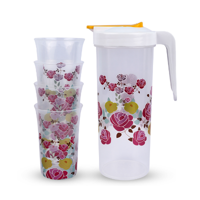 Buy Juice Jug 1.35L With 4 Pcs Flower Glass-Green Online at Best Price