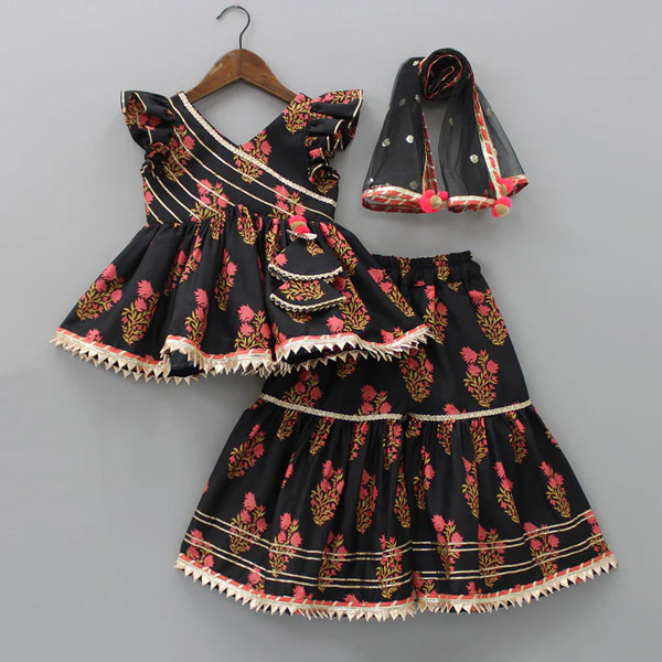 Buy Multicolor Floral Top with Sharara and Gota Lace Dupatta  at Best Price In Bangladesh