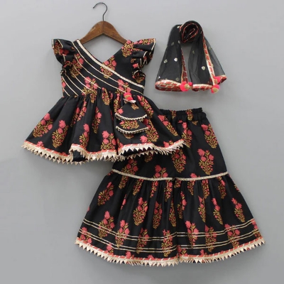 Buy Multicolor Floral Top with Sharara and Gota Lace Dupatta  at Best Price In Bangladesh