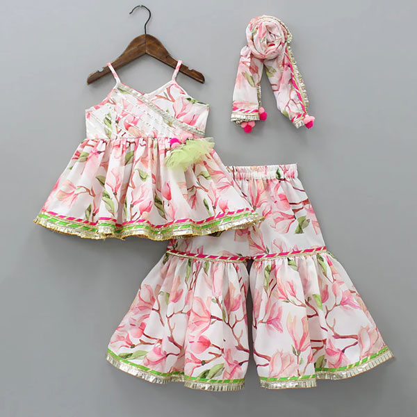 Buy Multicolor Floral Top with Sharara and Gota Lace Dupatta  at Best Price In Bangladesh