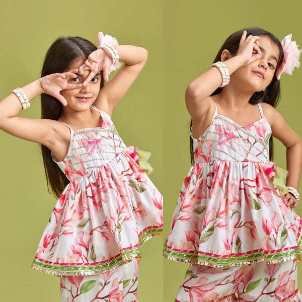 Buy Multicolor Floral Top with Sharara and Gota Lace Dupatta  at Best Price In Bangladesh