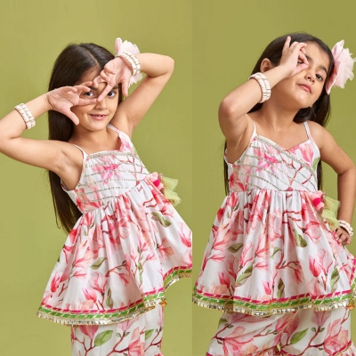 Buy Multicolor Floral Top with Sharara and Gota Lace Dupatta  at Best Price In Bangladesh