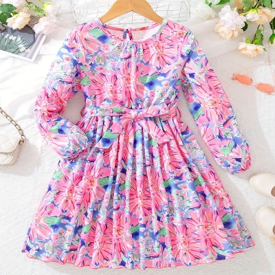 Buy  Elegant Floral Full-Sleeve Fit & Flare Gown for Girls - Princess Flower Party Dress at Best Price In Bangladesh