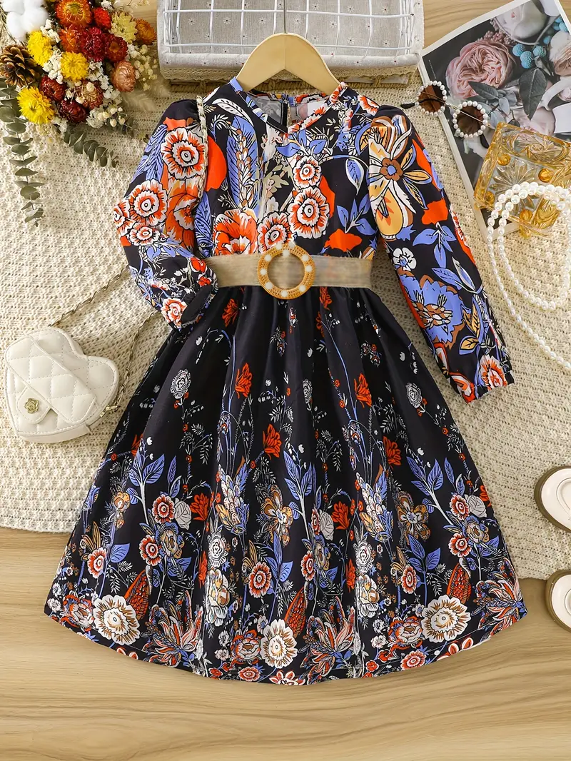 Buy Elegant Floral Full-Sleeve Fit & Flare Gown for Girls - Princess Flower Party Dress at Best Price In Bangladesh