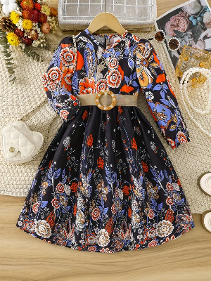 Buy Elegant Floral Full-Sleeve Fit & Flare Gown for Girls - Princess Flower Party Dress at Best Price In Bangladesh