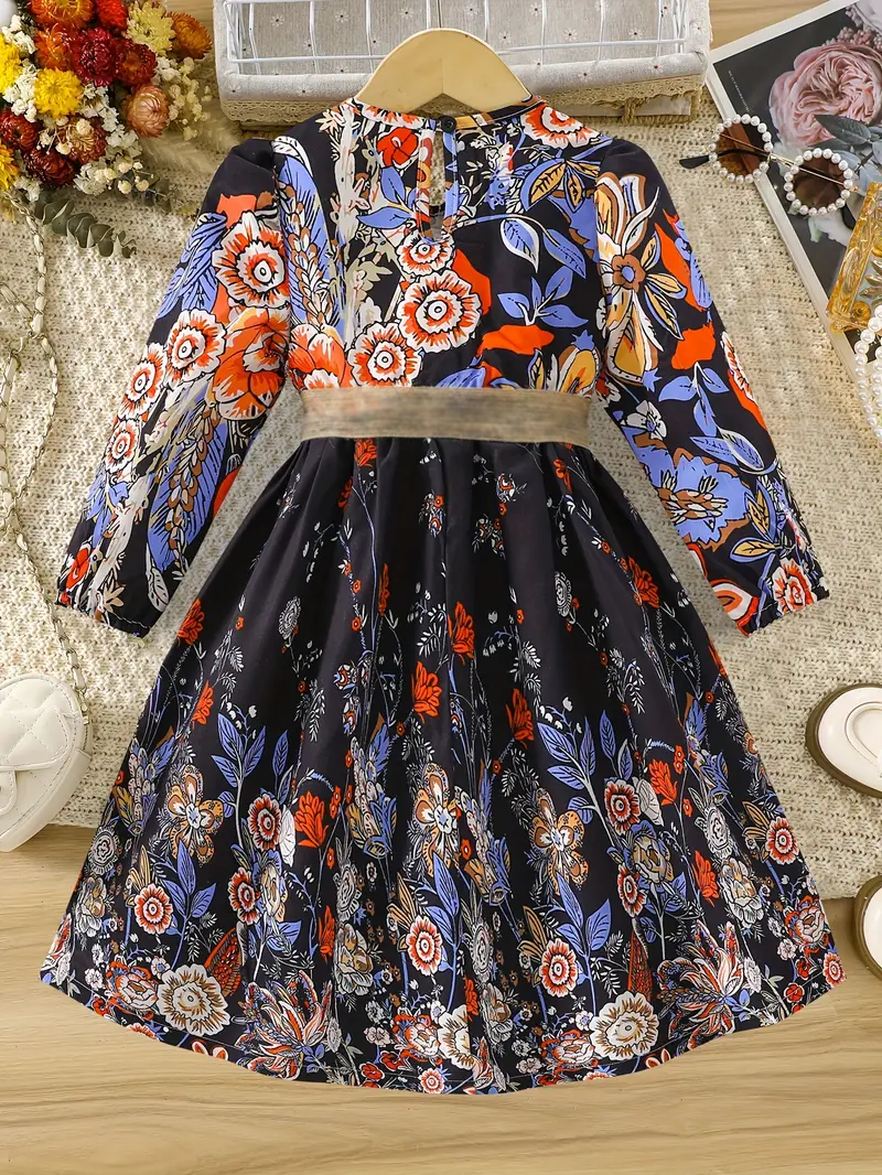 Buy Elegant Floral Full-Sleeve Fit & Flare Gown for Girls - Princess Flower Party Dress at Best Price In Bangladesh