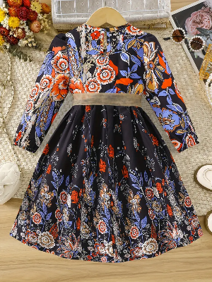 Buy Elegant Floral Full-Sleeve Fit & Flare Gown for Girls - Princess Flower Party Dress at Best Price In Bangladesh