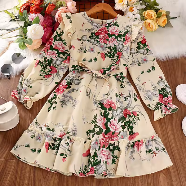 Buy Elegant Floral Full-Sleeve Fit & Flare Gown for Girls - Princess Flower Party Dress 1761 at Best Price In Bangladesh