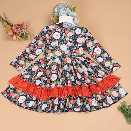 Buy Girls Twirl Dress - Purple Floral Ruffle Party Dress with Buttons  at Best Price In Bangladesh