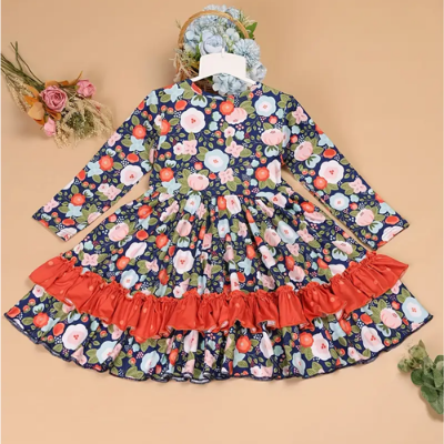 Buy Girls Twirl Dress - Purple Floral Ruffle Party Dress with Buttons  at Best Price In Bangladesh