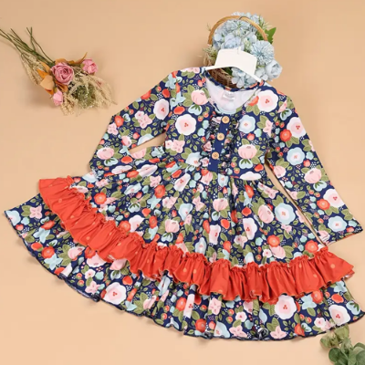 Buy Girls Twirl Dress - Purple Floral Ruffle Party Dress with Buttons  at Best Price In Bangladesh