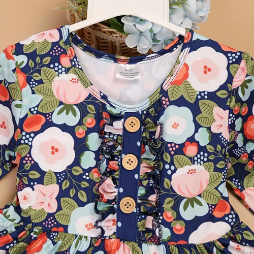 Buy Girls Twirl Dress - Purple Floral Ruffle Party Dress with Buttons  at Best Price In Bangladesh