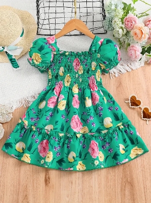 Buy Adorable Girls Floral Puff Sleeve Dress Trendy Wear Party Dress For Baby Girls at Best Price In Bangladesh