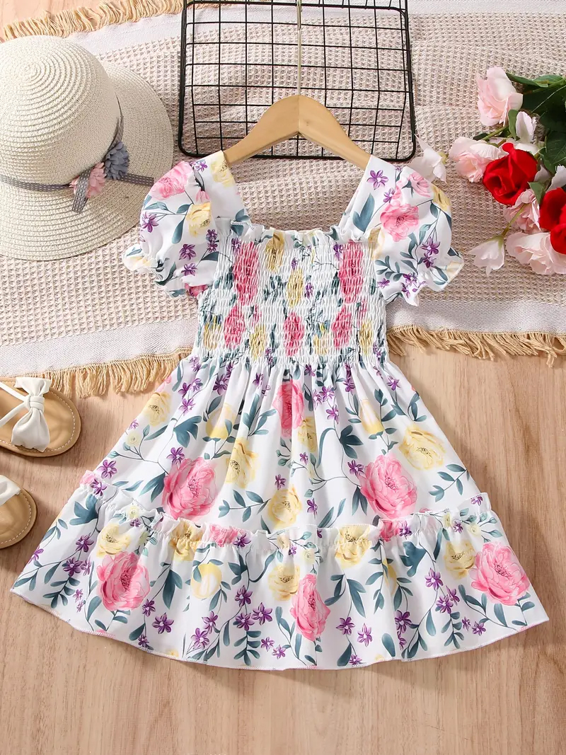 Buy Adorable Girls Floral Puff Sleeve Dress Trendy Wear Party Dress For Baby Girls  at Best Price In Bangladesh