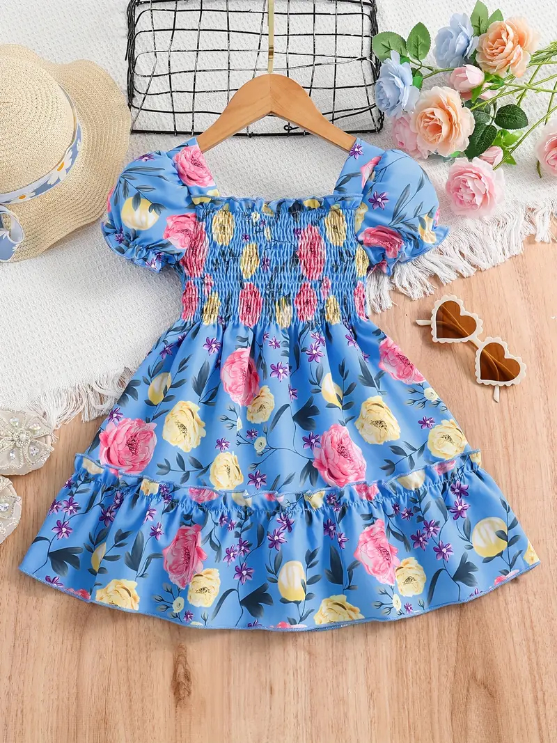 Buy Adorable Girls Floral Puff Sleeve Dress Trendy Wear Party Dress For Baby Girls  at Best Price In Bangladesh
