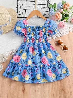 Buy Adorable Girls Floral Puff Sleeve Dress Trendy Wear Party Dress For Baby Girls  at Best Price In Bangladesh