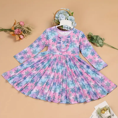 Buy Girls Twirl Dress - Pink & Blue Floral Party Dress  at Best Price In Bangladesh