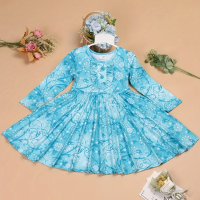 Buy Girls Twirl Dress - Pink & Blue Floral Party Dress   at Best Price In Bangladesh