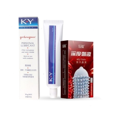 Picture of Valentine Day Special Combo Pack | KY Jelly Water Based Personal Lubricant 50g & 10pcs Wolf Tooth 3D Large Dots Condom for Men Women With Soft Spikes Dots | Condom & Lube Combo for Valentine Lover Couple, Married Couple Gift