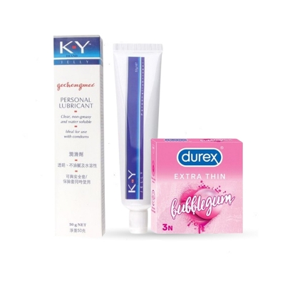 Picture of Valentine Day Special Combo Pack | KY Jelly Water Based Personal Lubricant 50g & 3pcs Durex Bubblegum/ Chocolate/ Strawberry Flavor Condom | Condom & Lube Combo for Valentine Lover Couple, Married Couple Gift
